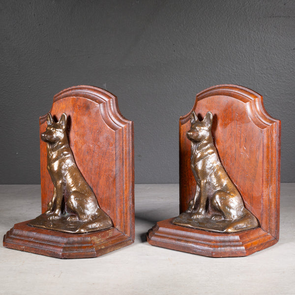 Mahogany and Bronze German Shepherd Bookends c.1940