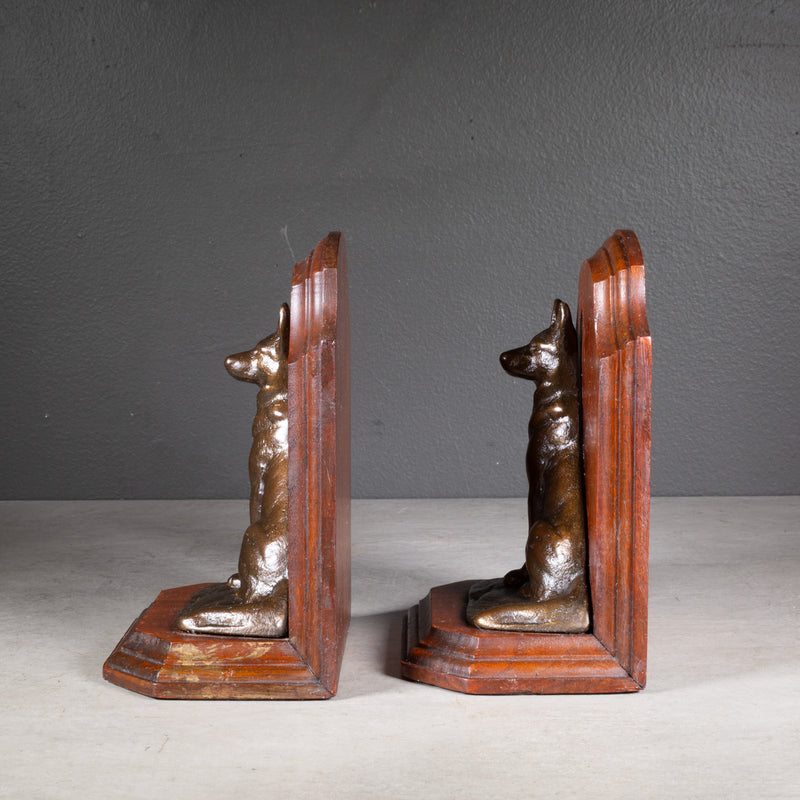 Mahogany and Bronze German Shepherd Bookends c.1940