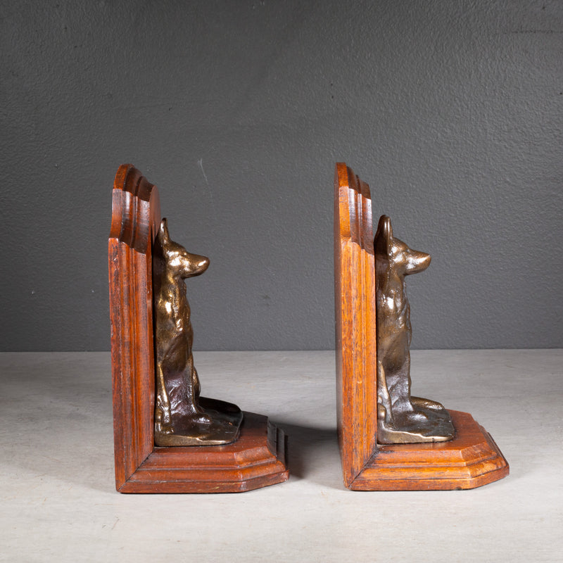 Mahogany and Bronze German Shepherd Bookends c.1940