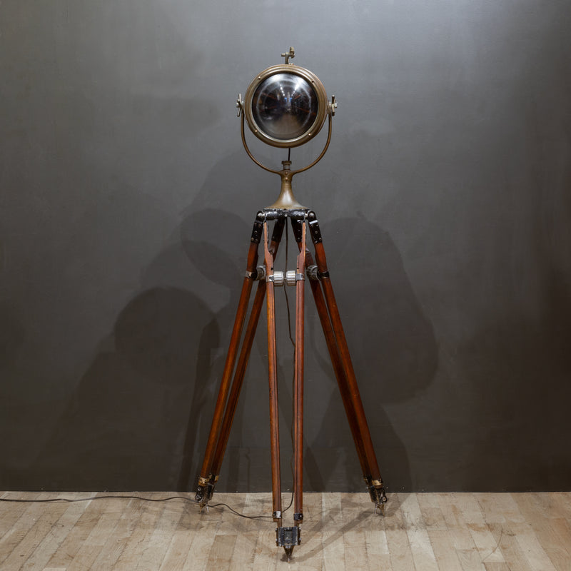 Antique Nautical Bronze Spotlight on Adjustable Tripod c.1920-1940