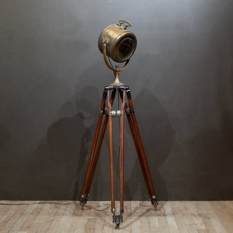 Antique Nautical Bronze Spotlight on Adjustable Tripod c.1920-1940