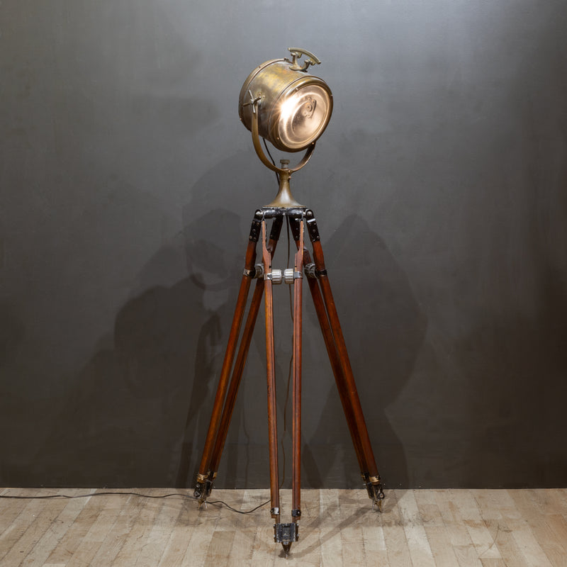 Antique Nautical Bronze Spotlight on Adjustable Tripod c.1920-1940