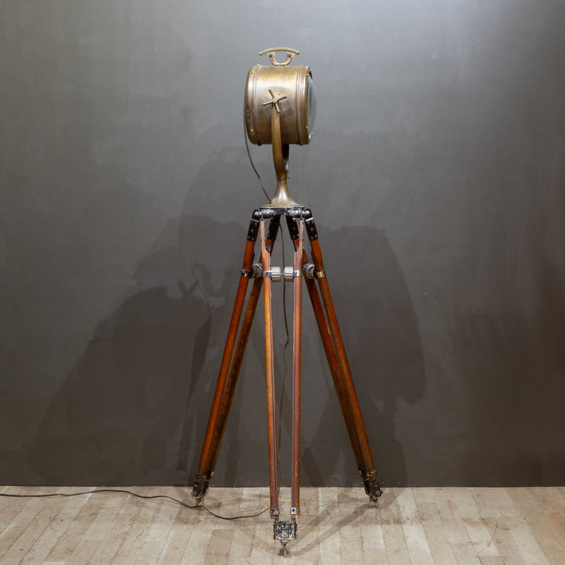 Antique Nautical Bronze Spotlight on Adjustable Tripod c.1920-1940