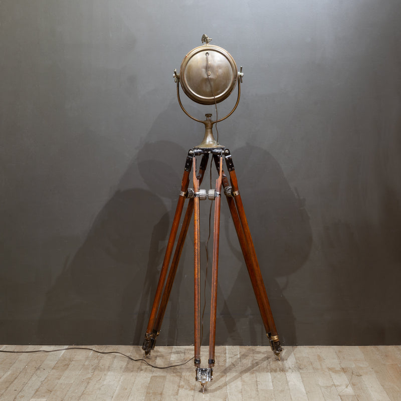 Antique Nautical Bronze Spotlight on Adjustable Tripod c.1920-1940