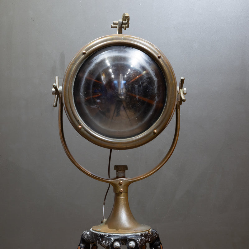 Antique Nautical Bronze Spotlight on Adjustable Tripod c.1920-1940