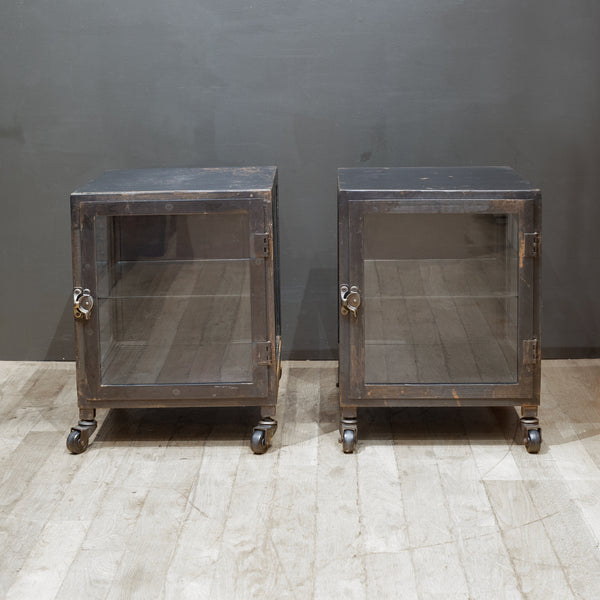 Steel and Glass Apothecary Side Tables-Pair