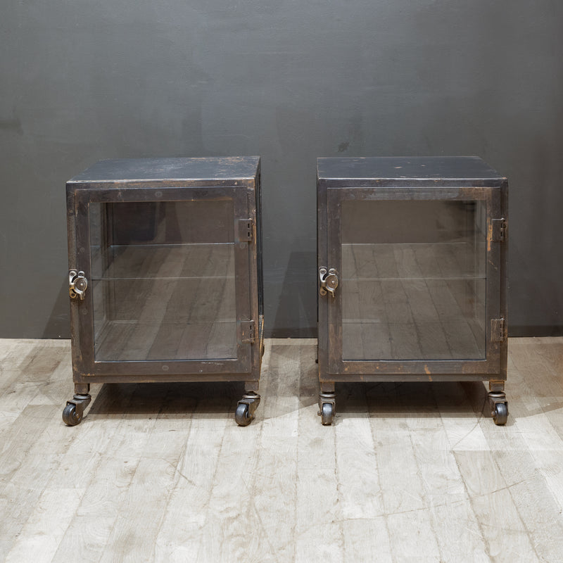 Steel and Glass Apothecary Side Tables-Pair