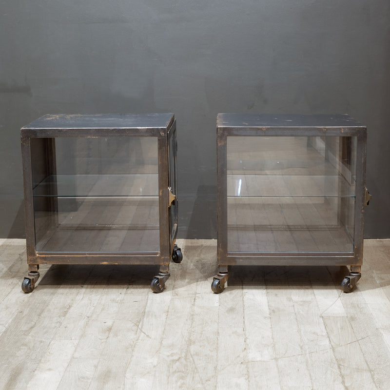 Steel and Glass Apothecary Side Tables-Pair