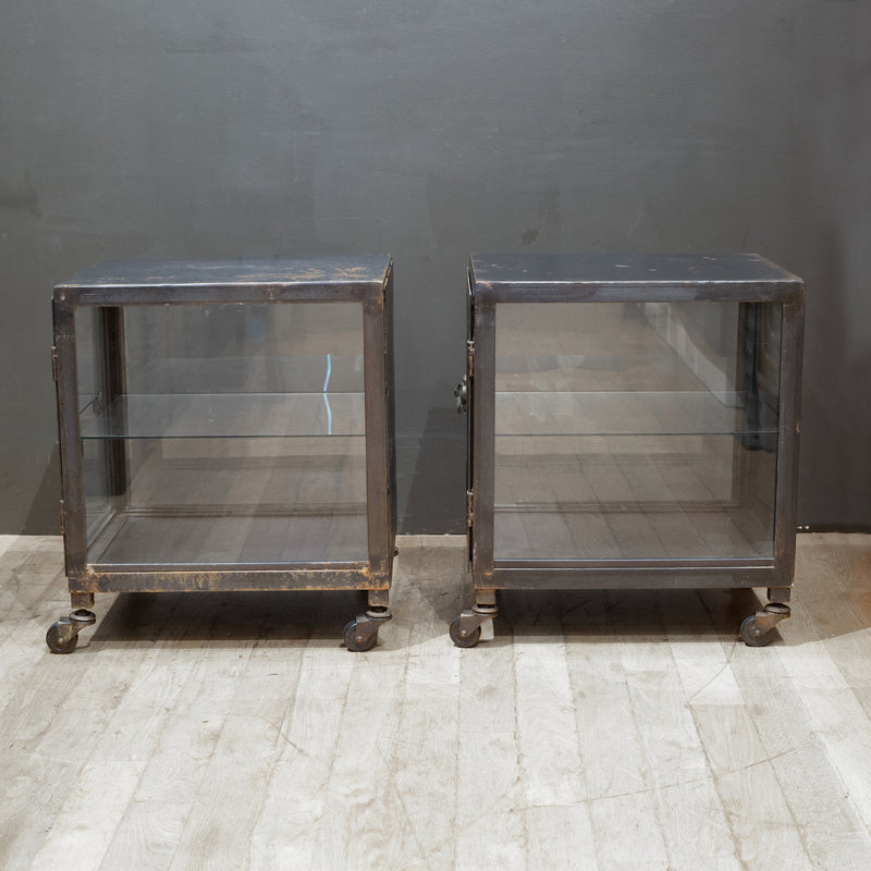 Steel and Glass Apothecary Side Tables-Pair