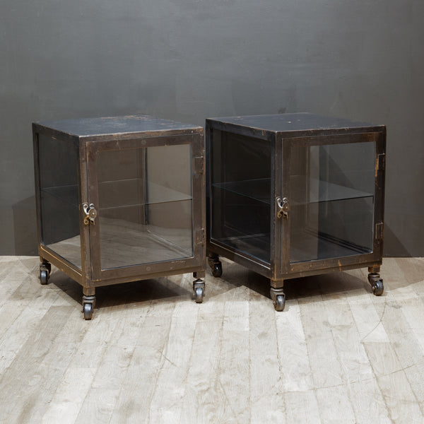 Steel and Glass Apothecary Side Tables-Pair
