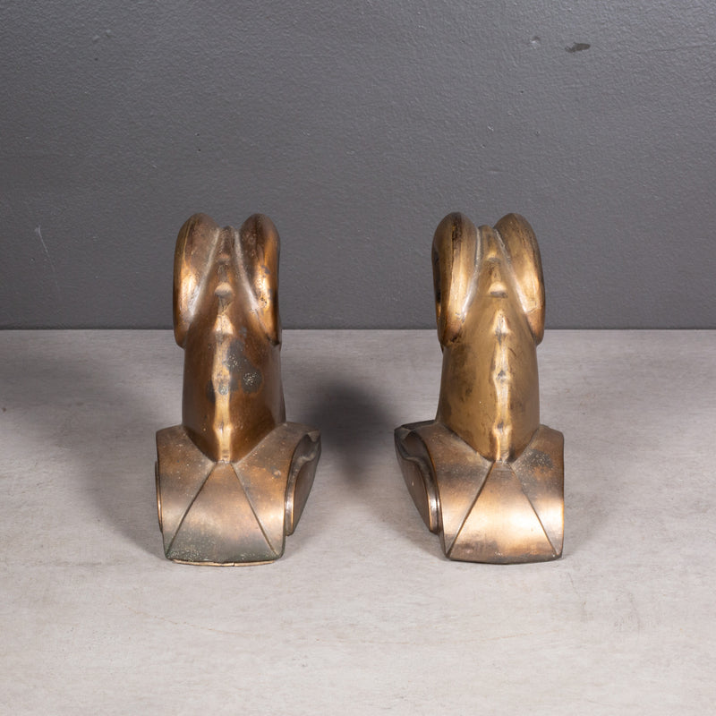 Art Deco Copper Plate Ram Head Bookends by Cornell Foundry c.1930