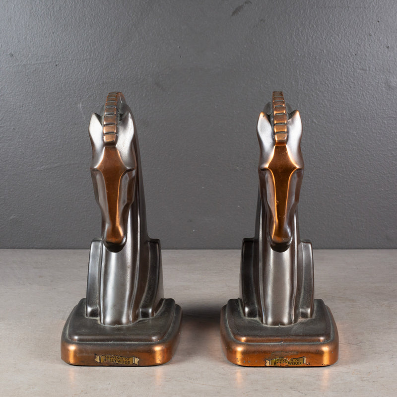 Bronze and Copper Plated Art Deco Trojan Horse Bookends by Trophy Craft. c.1930