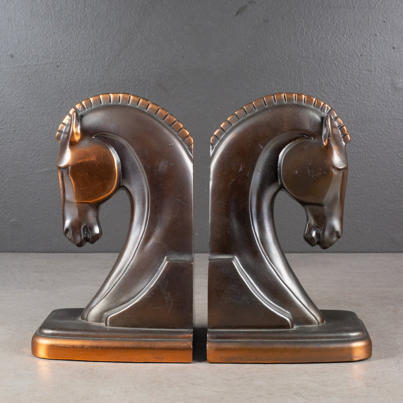 Bronze and Copper Plated Art Deco Trojan Horse Bookends by Trophy Craft. c.1930