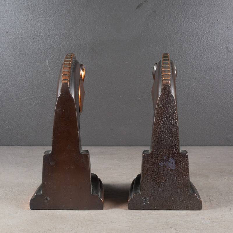 Bronze and Copper Plated Art Deco Trojan Horse Bookends by Trophy Craft. c.1930