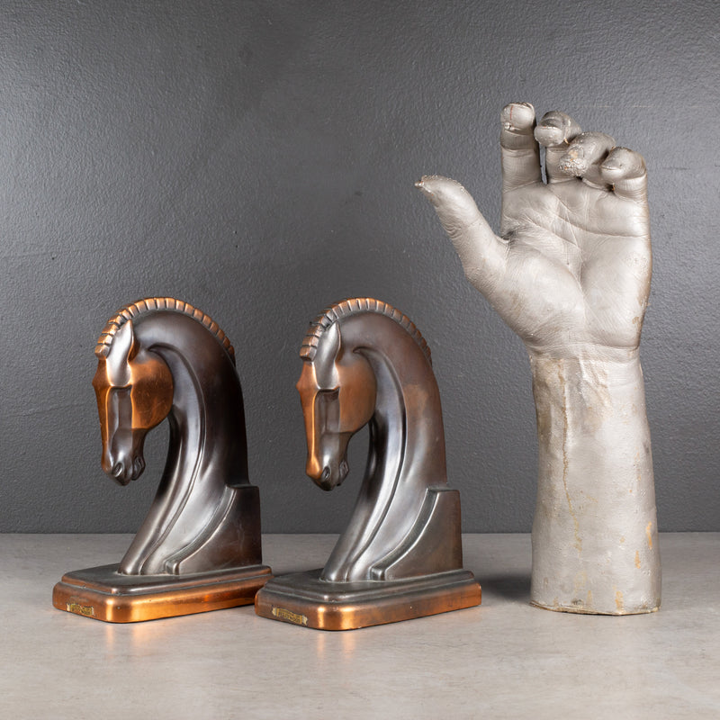 Bronze and Copper Plated Art Deco Trojan Horse Bookends by Trophy Craft. c.1930