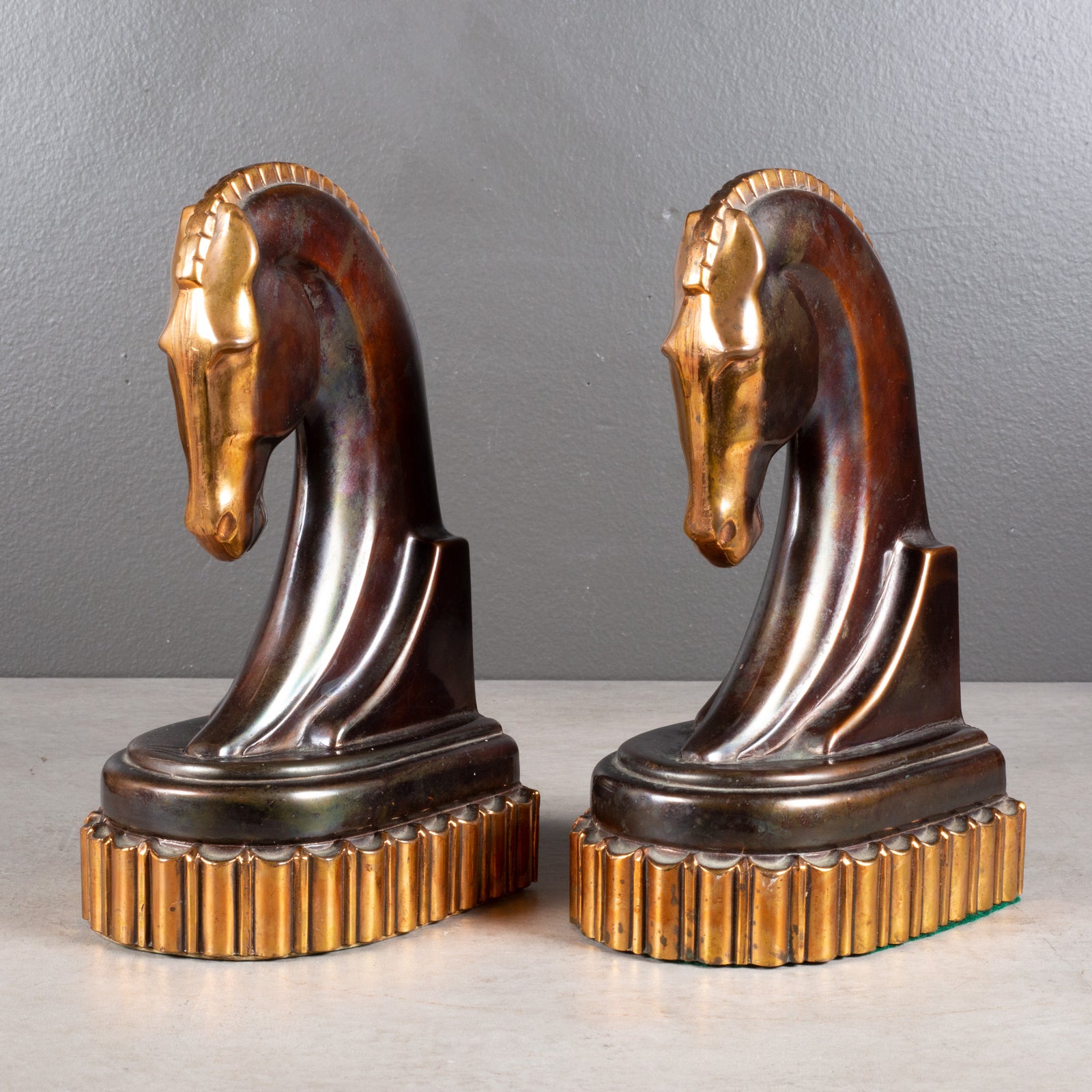 Antique | Art Deco | Gold Metal Bookends | Twin Trojan Horse store Heads