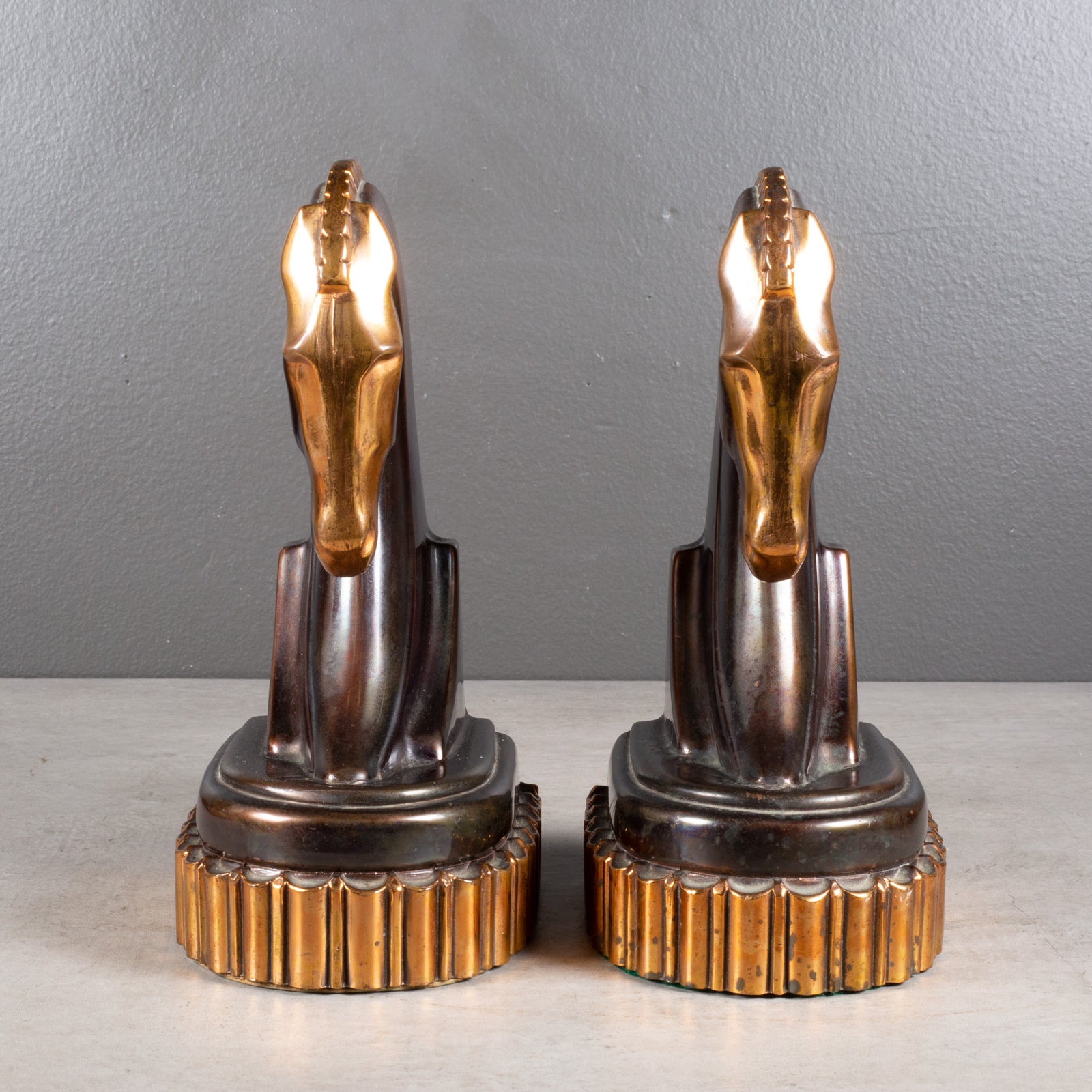 Oversized Art Deco Bronze & Copper Plated Trojan Horse Bookends c