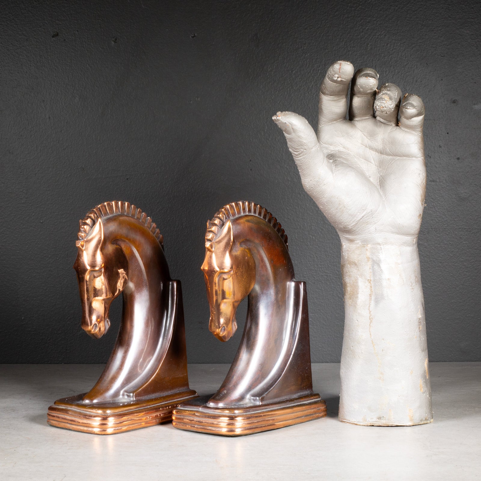 Bronze and Copper Plated Machine Age Trojan Horse Bookends by