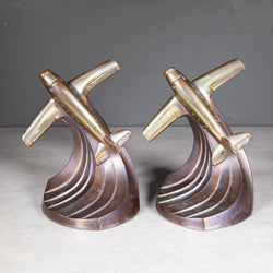 Art Deco Bronze Plated Soaring Airplane Bookends, circa 1930