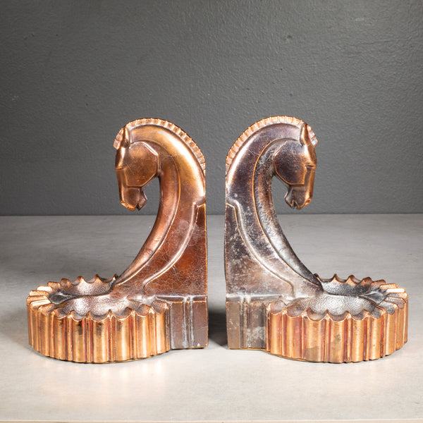 Bronze and Copper Plated Trojan Horse Bookends/Pipe Rests c.1930