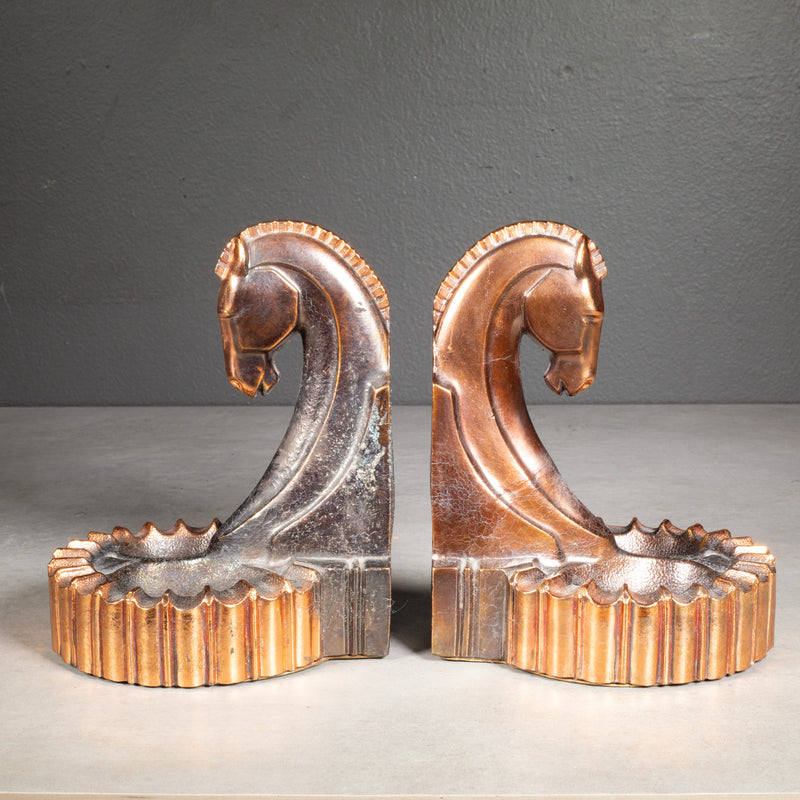 Bronze and Copper Plated Trojan Horse Bookends/Pipe Rests c.1930