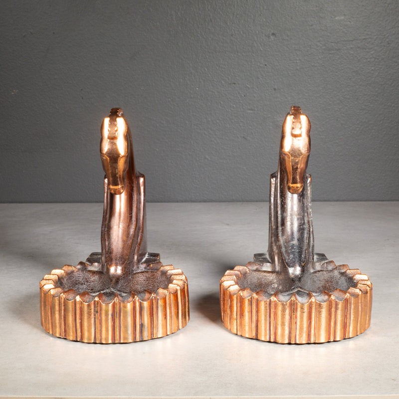 Bronze and Copper Plated Trojan Horse Bookends/Pipe Rests c.1930