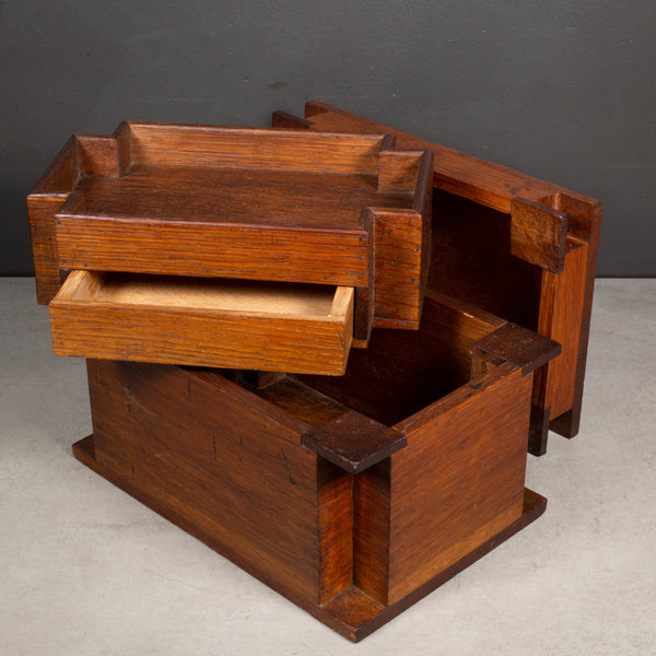 Handmade Wooden Box with Inner Tray and Secret Drawer c.1880-1920