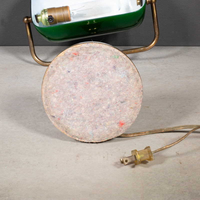 Vintage Brass Banker's Lamp with Green Glass Shade c.1950-1970