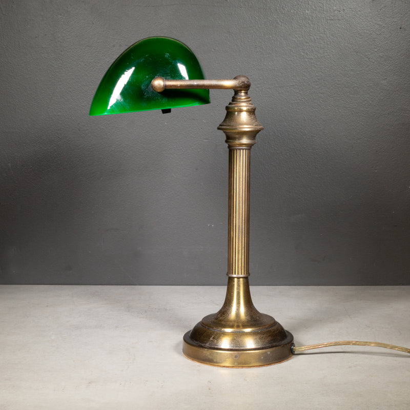 Vintage Brass Banker's Lamp with Green Glass Shade c.1950-1970