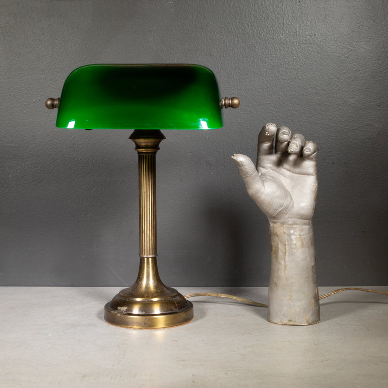 Vintage Brass Banker's Lamp with Green Glass Shade c.1950-1970