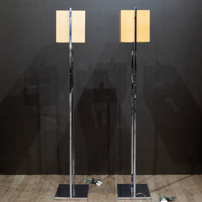 Chrome and Wood Veneer Floor Lamps, Italy