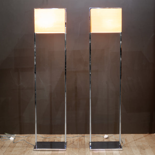 Chrome and Wood Veneer Floor Lamps, Italy