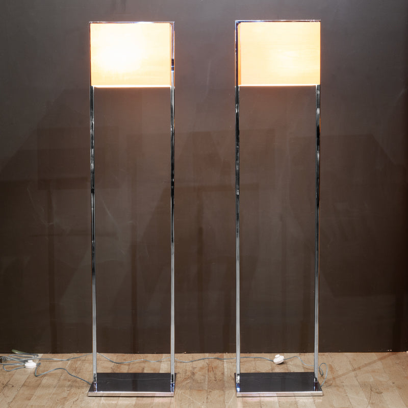 Chrome and Wood Veneer Floor Lamps, Italy