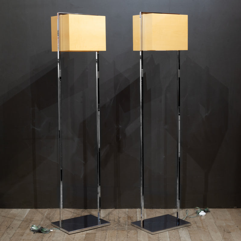 Chrome and Wood Veneer Floor Lamps, Italy