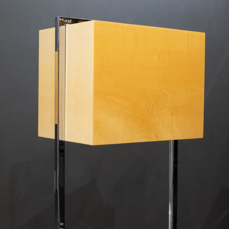 Chrome and Wood Veneer Floor Lamps, Italy