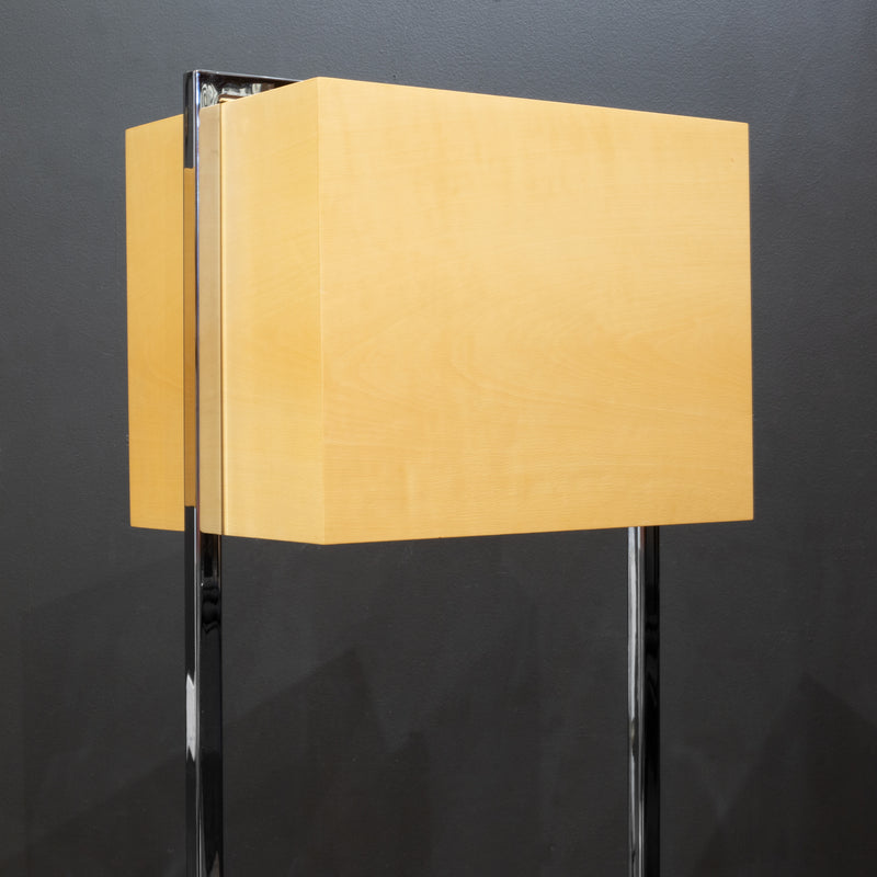 Chrome and Wood Veneer Floor Lamps, Italy