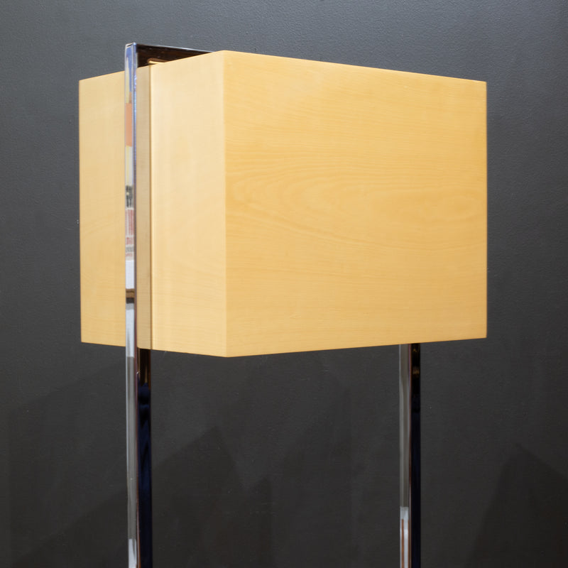 Chrome and Wood Veneer Floor Lamps, Italy