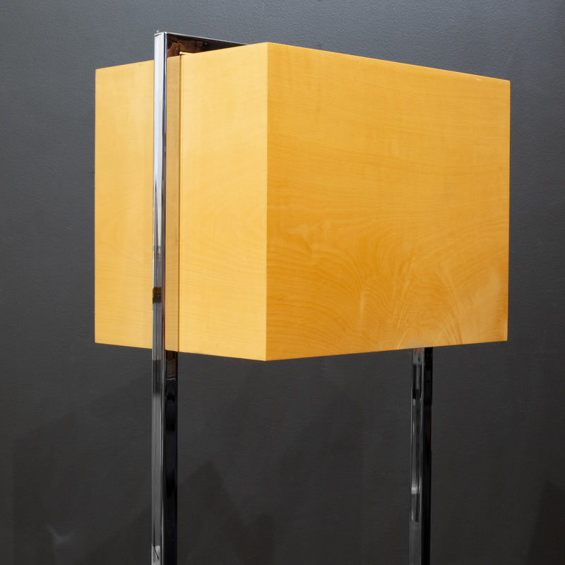 Chrome and Wood Veneer Floor Lamps, Italy