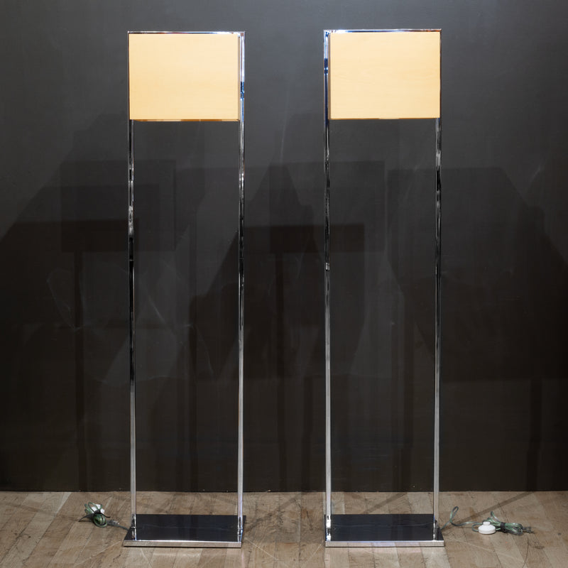 Chrome and Wood Veneer Floor Lamps, Italy