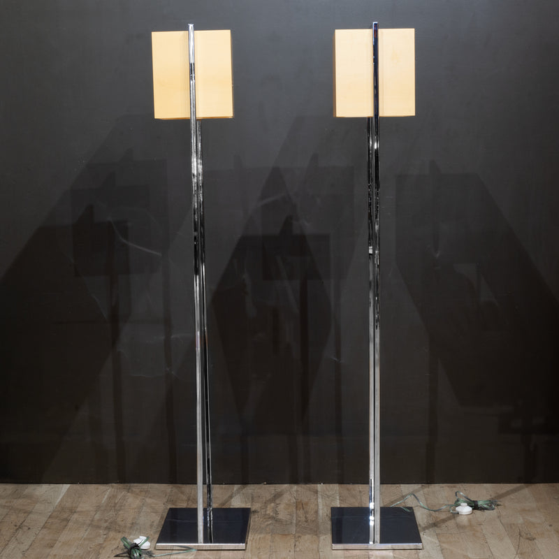 Chrome and Wood Veneer Floor Lamps, Italy