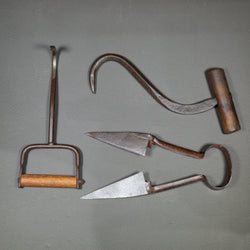 Collection of Antique Cast Iron Hay Bale Hooks and Sheep Shears