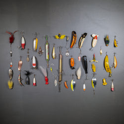 Collection of Painted Wooden and Metal Fishing Lures c.1940