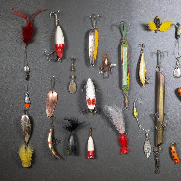 Collection of Painted Wooden and Metal Fishing Lures c.1940