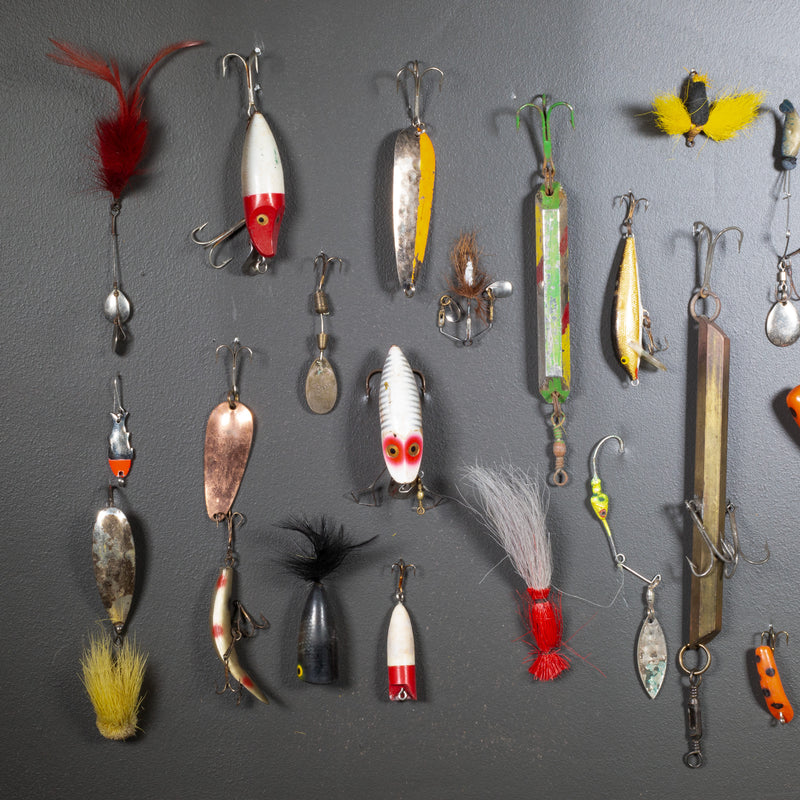 Collection of Painted Wooden and Metal Fishing Lures c.1940