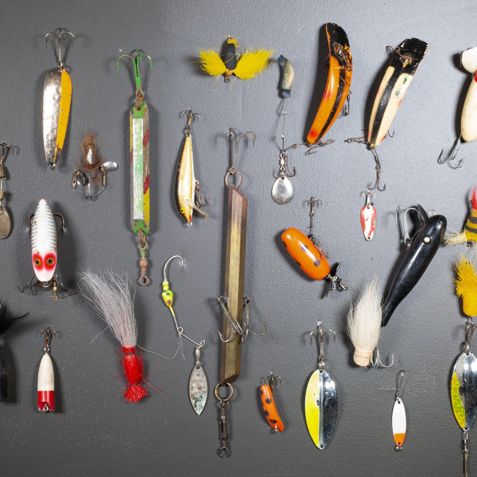 1878 fishing lure Collection of Painted Wooden and Metal Fishing Lures c.1940
