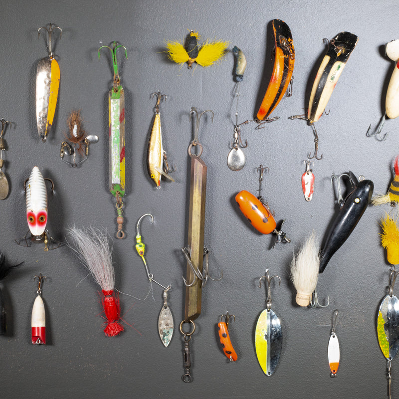 Collection of Painted Wooden and Metal Fishing Lures c.1940