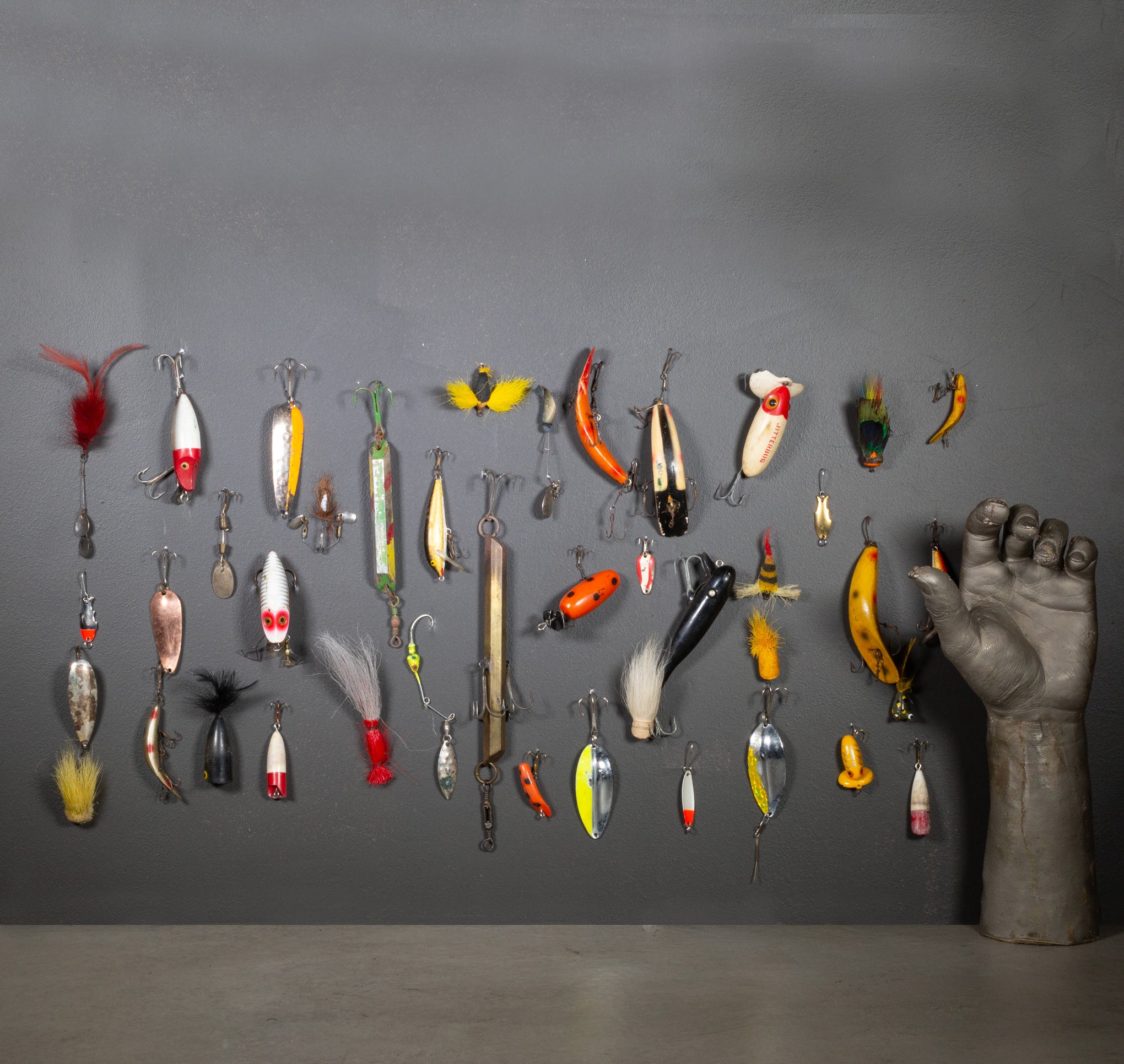 Collection of Painted Wooden and Metal Fishing Lures c.1940