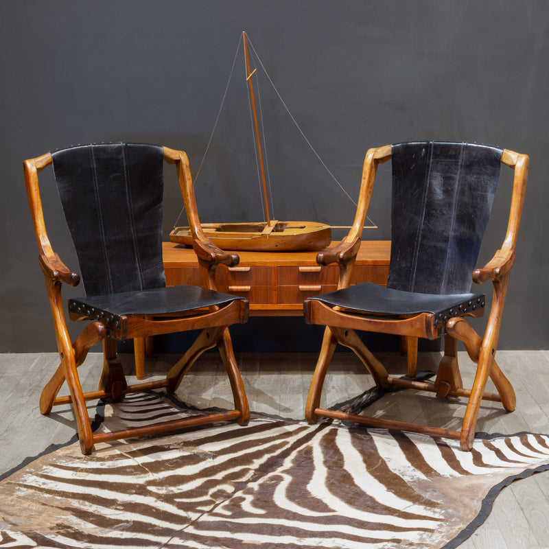 Don Shoemaker Rosewood and Leather Folding Arm Chairs, Mexico c.1960-Price per chair