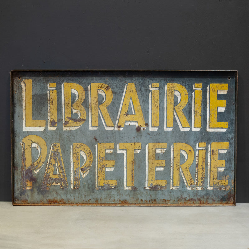 Antique Double Sided Metal French Librairie Papeterie Sign c.1930