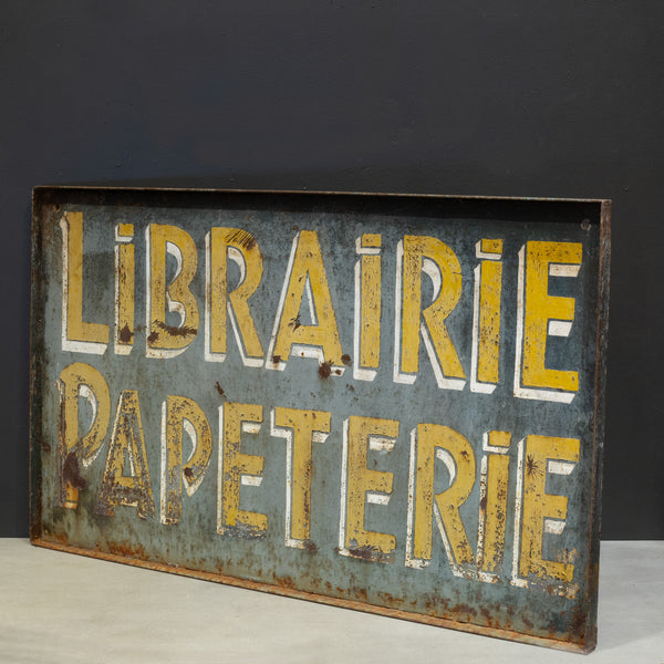 Antique Double Sided Metal French Librairie Papeterie Sign c.1930